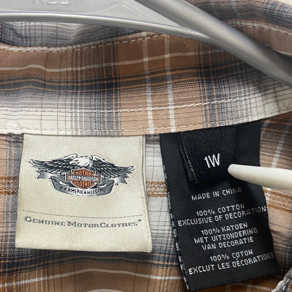 Harley-Davidson Tan and Black Plaid Shirt - Picture 2 of 7